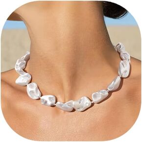 BriLove Baroque Necklace for Women,Elegant Irregular Shell Choker Strand Necklaces for Summer Beach Wedding Outfit Party Prom
