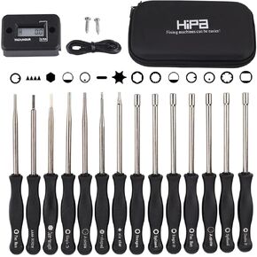 HIPA Pack-of-14 Carburetor Adjustment Tool + RPM Tachometer Hour Meter for 2-Cycle Small Engine, Compatible with Poulan STHIL Echo Ryobi Troy Bilt Trimmer Leaf Blower Weedeater Chainsaw