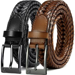 CHAOREN Leather Braided Belts for Men 2 Pack - 1 1/8" Leather Belts in Package Box - Versatile Style Solution