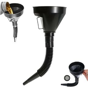 Black Wide Mouth Oil Funnel with Flexible Extension,Auto Nozzle Hose Funnel,Nozzle Hose with Handle Mesh Screen Filter,Large Funnels for Automotive Use,for Water,Gasoline,Coolant, Transmission