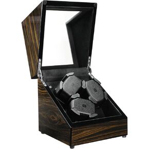 Watch Winder for Automatic Watches, Wood Shell Piano Finish Automatic Rotating Watch Winder with with Open Cover Stop Function, Silent Sensor,3 Pillows Hold for Women and Men