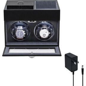 Mcbazel Automatic Double Watch Winder with Storage Box, Watch Winders for 2 Watches,Automatic Watch Winder Box with Quiet Motor,LED Light, Adjustable Watch Pillows -Gray
