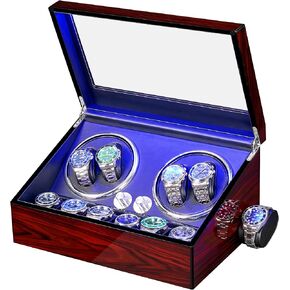 ANWBROAD Watch Winder for Automatic Watches 4+6 Watch Rotator and Storages with Super Quiet Mabuchi Motor LED Backlight Watch Turner Piano Paint Watch Turner 4 Rotating Modes Gift UJWW002R