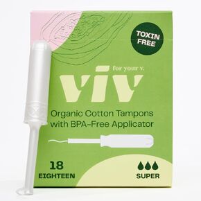 Viv for Your V Organic Cotton Tampons with BPA-Free Applicator | Toxin and Fragrance Free | Regular Absorbancy | 18 Count