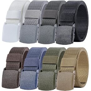 Plus Size Belt for Big Men & Women, 8 Pack Nylon Military Tactical Plastic Buckle Belt, 59 Inches, Black, Grey, Brown, Green