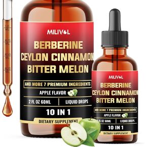 10in1 Liquid Drops Berberine with Ceylon Cinnamon Bitter Melon Turmeric Ginger Gymnema Sylvestre and More - 2 Fl Oz