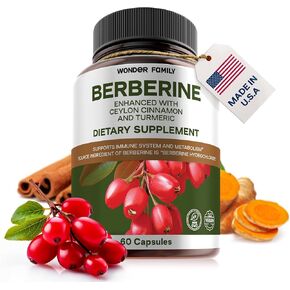 Berberine Supplement 500mg with Probiotics, Vitamin D, and Vitamin K - Berberine 500mg for Weight Balance, Water Loss, Gut Health - Berberine with Ceylon Cinnamon Supplement - 60 Berberine Capsules