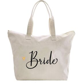 CARAKNOTS Mrs. Bag 2025 Future Mrs Bride Gifts for Wedding Engagement Bachelorette Party Honeymoon Bridal Shower Gifts for Bride to Be Tote Canvas Cotton Beach Shoulder Bag with Zipper and Pocket