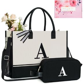 TOPDesign Personalized Initial Canvas Tote Bag, for Wedding, Birthday, Beach, Perfect Gifts for Women, Mom, Teachers, Friends