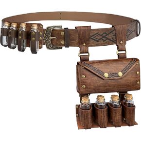 4 PCs Medieval Alchemy Belt Waist Pack Combo with Multiple Potion Bottles, Viking Rivet Belt Side Pouch for Cosplay