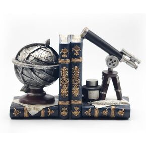 Vintage Decorative Bookends, Armillary Sphere and Space Telescope Decorative Bookends, Vintage Decorative Unique Bookends for Home Office Schools