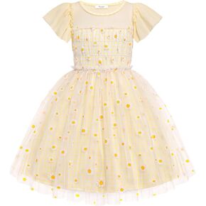Arshiner Little Girl Dresses Contrast Mesh Ruffle Sleeve Birthday Holiday Princess Toddler Tulle Dress for 2-7 Years Old