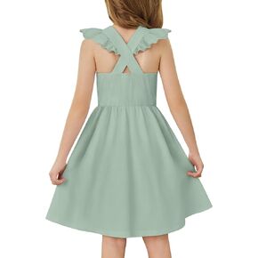 Arshiner Toddler Dress Girls Summer Ruffle Sleeve Backless Dresses Casual Sundress with Pockets 2-8Y