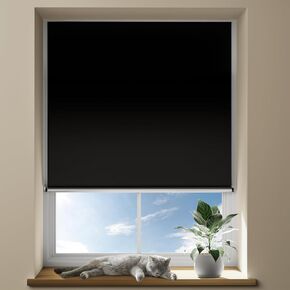 100% Blackout Portable Roller Shades with Magnetic Buckle, No Tools No Drill Cordless Blackout Blinds for Windows, Thermal Insulated Black out Curtains for Bedroom, Travel(34" W x 64" H, Black)