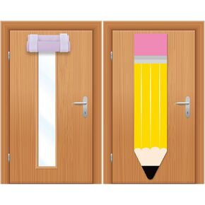 2 PCS Pencil Classroom Door Window Cover Pencil Shaped Door Curtain Blackout Lockdown Shades Glass Window Covering Darkening Blackout Roller Shades for Nursery Teacher Office Room Decor