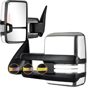 Towing Mirrors Switchback Lights for 2003 2004 2005 2006 2007 Chevy Silverado Suburban Yukon Tahoe GMC Sierra with Turn Signal Running Lights Power Glass Backup Lamp Heated