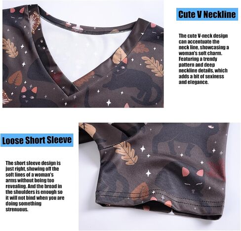Scrub Tops for Women Short Sleeve Vneck Stretch Holiday Scrub Shirt Cute Animal Print Nursing Workwear with 2 Pockets in Saudi Arabia