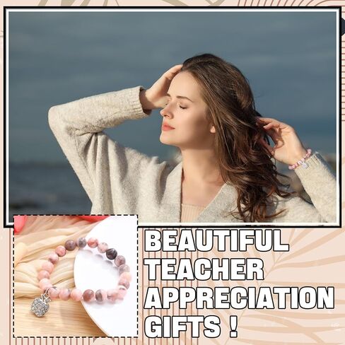 12 Set End of Year Teacher Gifts from Students Graduation Gifts Thank You Natural Stone Apple Bracelet for Women Birthday Teacher with Message Cards in Saudi Arabia