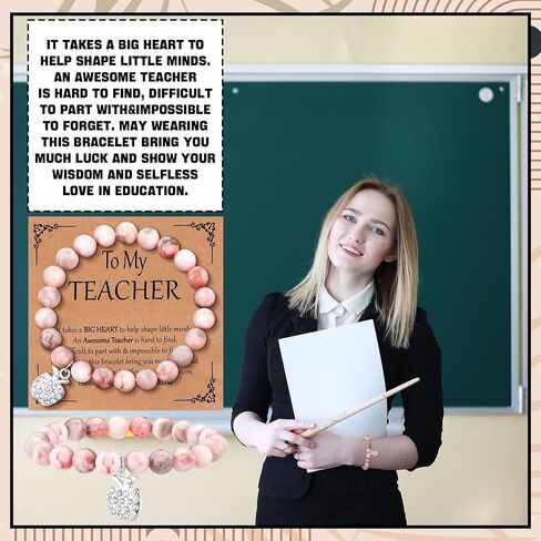 12 Set End of Year Teacher Gifts from Students Graduation Gifts Thank You Natural Stone Apple Bracelet for Women Birthday Teacher with Message Cards in Saudi Arabia