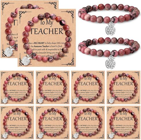 12 Set End of Year Teacher Gifts from Students Graduation Gifts Thank You Natural Stone Apple Bracelet for Women Birthday Teacher with Message Cards in Saudi Arabia