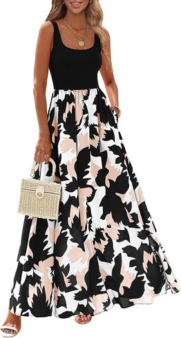 Kirundo Women Summer Summeress Boho Floral Maxi Dress 2025 Scoop Neck Tank A Line -Flowy Beach Vacation Resort Walk Sundress in Kuwait