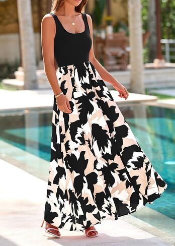 Kirundo Women Summer Summeress Boho Floral Maxi Dress 2025 Scoop Neck Tank A Line -Flowy Beach Vacation Resort Walk Sundress in Kuwait