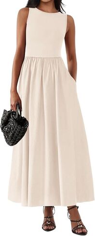 KIRUNDO Summer Dresses for Women 2025 Sleeveless Midi Maxi Dress Tank Patchwork Knit A Line Semi Formal Flowy Long Sundress in Kuwait