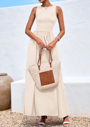 KIRUNDO Summer Dresses for Women 2025 Sleeveless Midi Maxi Dress Tank Patchwork Knit A Line Semi Formal Flowy Long Sundress in Kuwait