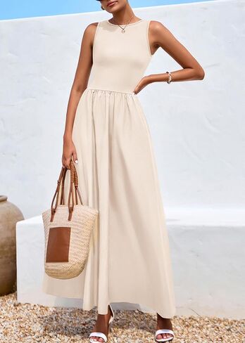 KIRUNDO Summer Dresses for Women 2025 Sleeveless Midi Maxi Dress Tank Patchwork Knit A Line Semi Formal Flowy Long Sundress in Kuwait