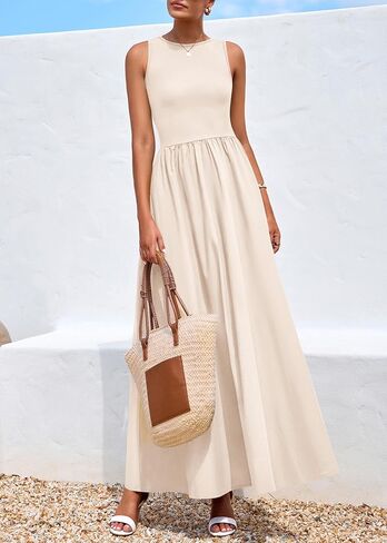 KIRUNDO Summer Dresses for Women 2025 Sleeveless Midi Maxi Dress Tank Patchwork Knit A Line Semi Formal Flowy Long Sundress in Kuwait