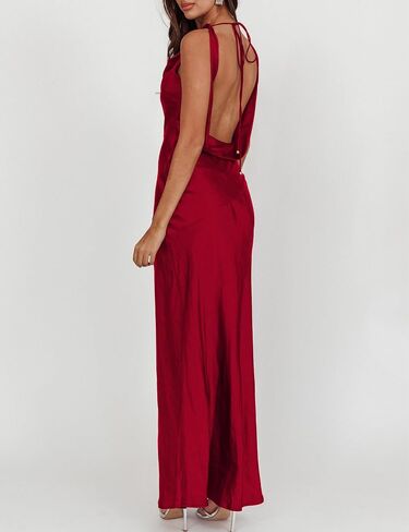 ساتان قرنين عنق بلا أكمام عارية الذروة ماكسي زفاف الضيف فستان الحرير مفتوح الظهر التعادل الظهر حفلة رسمية للنساء 2025 in Kuwait