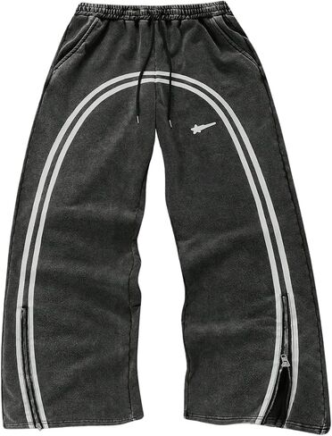 SOLY HUX Men's Side Striped Sweatpants Drawstring Waist Zipper Baggy Wide Leg Pants Streetwear in Kuwait