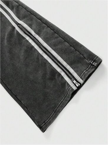 SOLY HUX Men's Side Striped Sweatpants Drawstring Waist Zipper Baggy Wide Leg Pants Streetwear in Kuwait