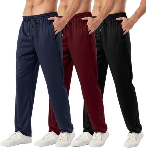 3PC Men's Zipper Mesh Fabric Jogger Pants - Breathable & Flexible Fit, Comfortable for Sports & Casual Wear in Saudi Arabia