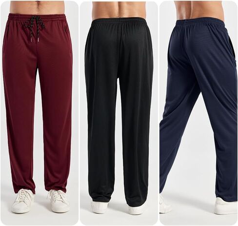3PC Men's Zipper Mesh Fabric Jogger Pants - Breathable & Flexible Fit, Comfortable for Sports & Casual Wear in Saudi Arabia
