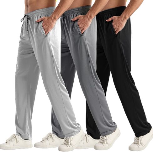 3PC Men's Zipper Mesh Fabric Jogger Pants - Breathable & Flexible Fit, Comfortable for Sports & Casual Wear in Saudi Arabia
