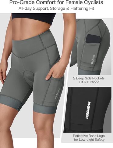 BERGRISAR 4D Padded Bike Shorts Women Cycling Shorts with Pockets Bicycle Biking Shorts in Kuwait
