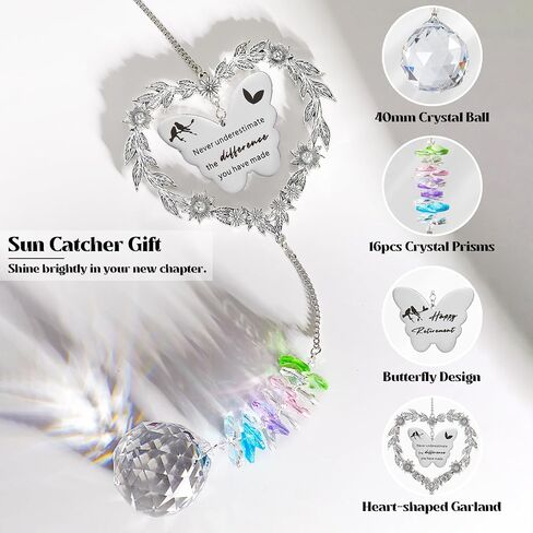 Retirement Gift Sun Catcher, Happy Retirement Gift for Women Men, Retirement 2025 Rainbow Maker for Coworker, Heart-Shaped Metal Wreath Design Ornament, Farewell Crystal Gift for Friends in Saudi Arabia