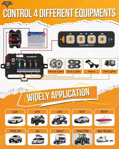 Auxbeam 4 Gang Slim Switch Panel RGB AS-R40 Toggle Momentary Pulsed Dimmable Backlight Multifunction Switch Panel with Memory Function for 12-24V Truck Offroad Car Marine Waterproof 2 Years Warranty in Saudi Arabia