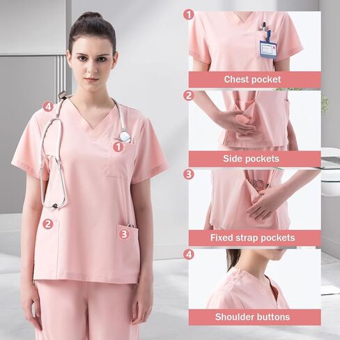 Scrub Healthcare Tops for Women, V-Neck, Four-Way Soft Stretch, Women's Medical Scrub Shirt with 4 Pockets, Easy Care in Saudi Arabia