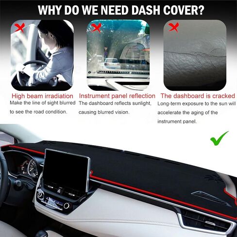 SENSHINE for Toyota Corolla Accessories 2019-2022 2023 2024 2025 Dashboard Cover Center Console Dash Mat Carpet Protector Sunshield Custom Fit, Red Trim in Saudi Arabia