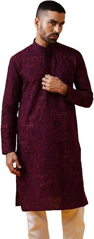 Sojanya (Since 1958 Men'S Cotton Silk Kantha Thread Embroidered Long Kurta in Saudi Arabia