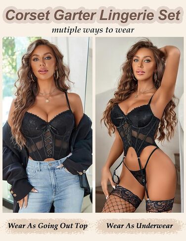Avidlove Lingerie For Women Sexy Bra And Panty Sets With Garter Underwire Lace Corset Top Outfits (No Stockings) S-XXL in Saudi Arabia