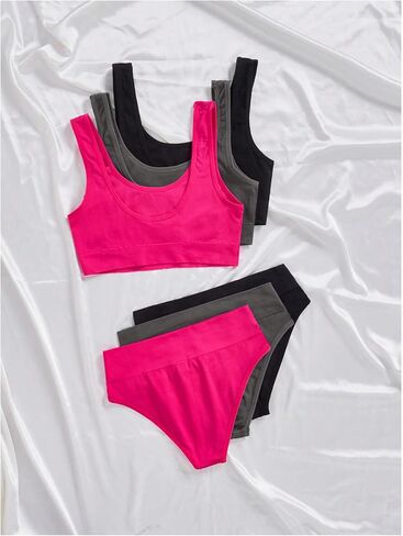 Women's 3 Pack Lingerie Sets Letter Wireless Bralettes No Show Bra and Panty Comfy Nightwear Matching Underwear Sets in Kuwait