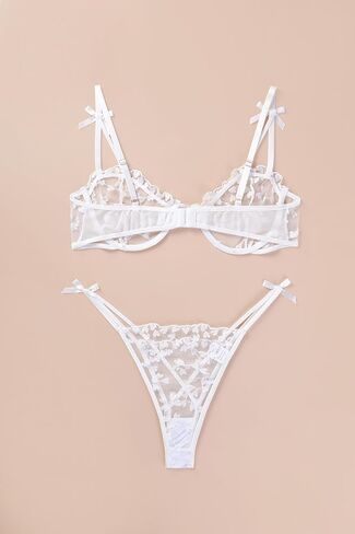 Sexy Underwire Cute Push Up Strappy Embroidered Mesh Sheer Lingerie Set See Through Panty Bra in Kuwait