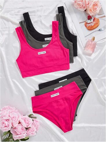 Women's 3 Pack Lingerie Sets Letter Wireless Bralettes No Show Bra and Panty Comfy Nightwear Matching Underwear Sets in Kuwait
