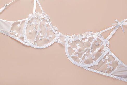Sexy Underwire Cute Push Up Strappy Embroidered Mesh Sheer Lingerie Set See Through Panty Bra in Kuwait