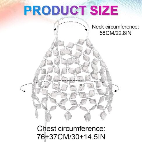 BODIY Crystal Body Chain Top Rhinestones Halter Crop Tops Silver Chest Chain Bra Body for Women in Saudi Arabia