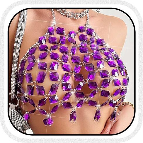 BODIY Crystal Body Chain Top Rhinestones Halter Crop Tops Silver Chest Chain Bra Body for Women in Saudi Arabia