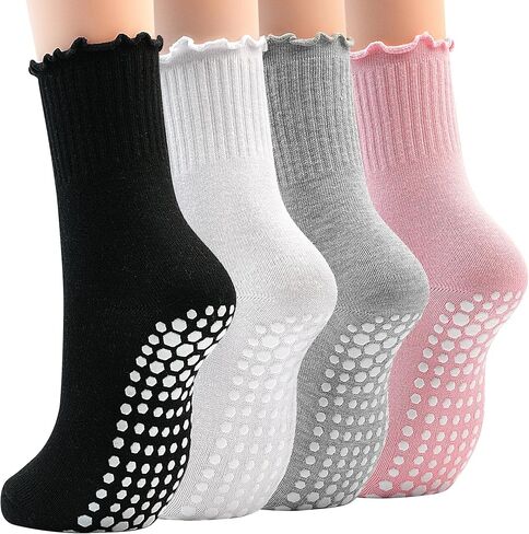 GRPSKCOS Non Slip Yoga Socks 4 Pairs Women Pilates Grip Socks for Yoga Barre Home Workout Hospital Size 5-8 in Saudi Arabia